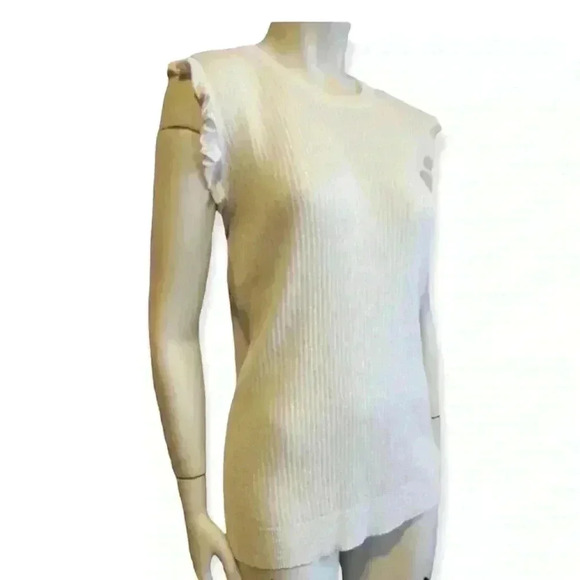 LA MIEL Avery Sleeveless Crewneck Ivory Ribbed Knit Sheer Tank Top Size Large - Picture 3 of 15
